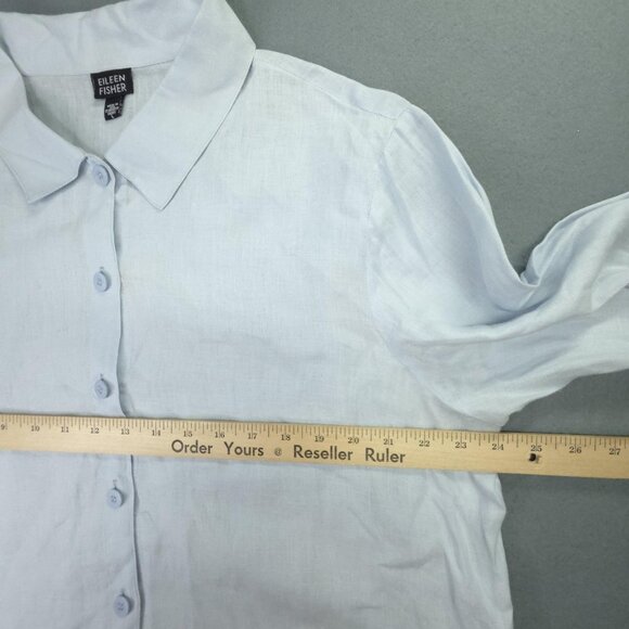 Eileen Fisher Shirt Womens Large Light Blue Irish Linen Button Front Boxy Office - Picture 6 of 9